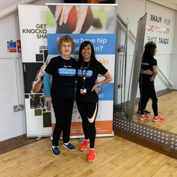 Joan Allard with Everybody lifestyle coach Josie Hurst at an ESCAPE-Pain exercise class