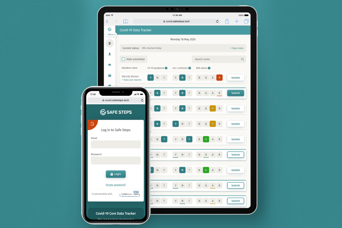 Care Home COVID-19 Tracker Displayed on a tablet and mobile phone